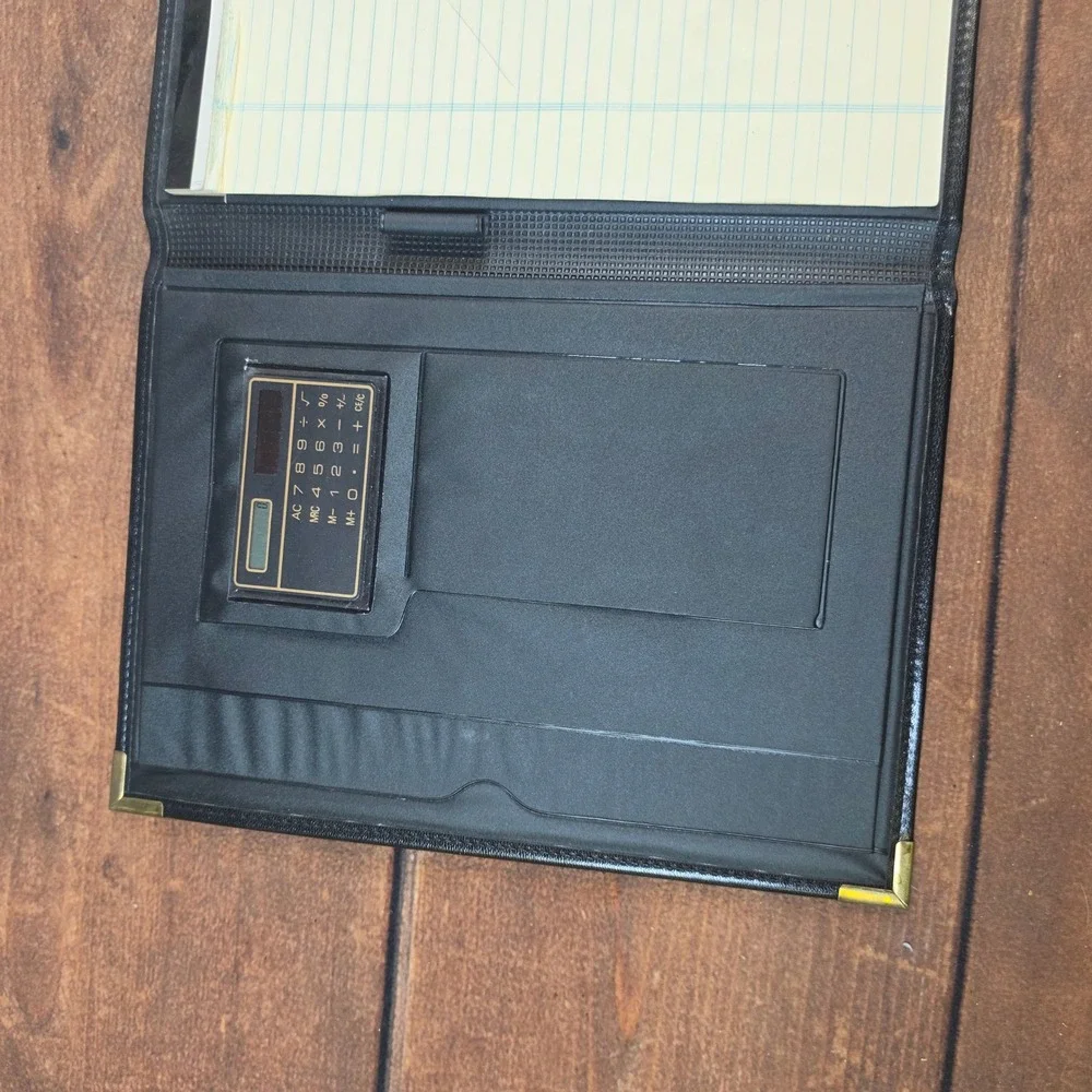 Portfolio Organizer Mens Womens OS Black Good Gold Trim Calculator